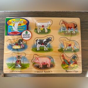 Nwt Melissa & Doug Farm Sound Puzzle Wooden Peg Puzzle